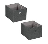 Relaxdays Scatola Portaoggetti, Set 2 Portagiochi Scaffale, 16x20,5x25 cm, Box in Stoffa Giochi, Libreria, Grigio Scuro, Carta, 16 x 20.5 x 25 cm