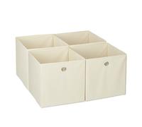 Relaxdays Scatola Portaoggetti, Set 4 Box a Cubo da Scaffale, HLP 30 x 30 x 30 cm, Portagiochi Pieghevole, Stoffa, Beige, Poliestere