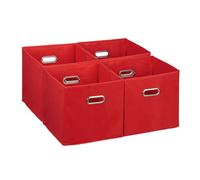 Relaxdays Set di 4 Scatola Portaoggetti, Set 4 Box Cubo da Scaffale HLP 30 x 30 x 30 cm, Portagiochi Pieghevole in Stoffa, Rosso, Poliestere