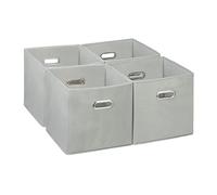 Relaxdays Scatola Portaoggetti, Set 4 Box Cubo da Scaffale HLP 30 x 30 x 30 cm, Portagiochi Pieghevole in Stoffa, Grigio