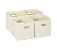 Relaxdays Set di 4 Scatola Portaoggetti, Set 4 Box Cubo da Scaffale HLP 30 x 30 x 30 cm, Portagiochi Pieghevole in Stoffa, Beige, Poliestere