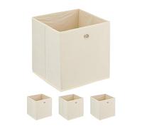 Relaxdays Scatola Portaoggetti, Set 4 Box da Scaffale, HLP 30 x 30 x 30 cm, Portagiochi Pieghevole, in Stoffa, Crema, Ferro