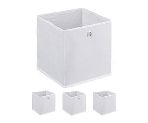 Relaxdays Scatola Portaoggetti, Set 4 Box da Scaffale, HLP 30 x 30 x 30 cm, Portagiochi Pieghevole, in Stoffa, Bianco