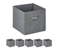 Relaxdays Scatola Portaoggetti, Set da 6 Box da Scaffale, 26,5x28x28cm, Portagiochi Pieghevole, Tessuto, Grigio Chiaro