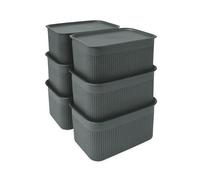 Relaxdays Scatola Portaoggetti, Set da 6 Box Organizer da Scaffale, HLP: 13x26,5x19 cm, Contenitori Portagiochi, Grigio