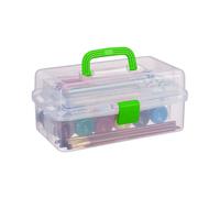 Relaxdays Scatola Trasparente Plastica, 9 Scomparti per Oggetti, Maniglia e Chiusura A Scatto, 14x33x19,5 cm, Verde