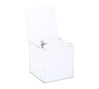 Relaxdays Scatola Lucchetto, Cassetta Soldi Donazioni e Schede, Salvadanaio Acrilico, HLP: 40,5x21x25 cm, Trasparente, Argento