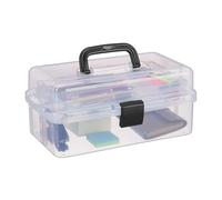 Relaxdays Scatola Trasparente Plastica, 9 Scomparti per Oggetti, Maniglia e Chiusura A Scatto, HLP: 14,5x33x19 cm, Nero, 14.5 x 33 x 19 cm