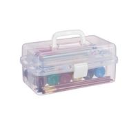 Relaxdays Scatola Trasparente Plastica, 9 Scomparti per Oggetti, Maniglia e Chiusura A Scatto, HLP 14,5x33x19 cm, Bianco