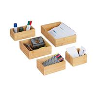 Relaxdays Scatole Portaoggetti, Set 5 Organizer per Cassetti, Svuotatasche in bambù per Bagno & Ufficio, Legno Naturale