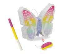Relaxdays Schmetterling Pinata-Farfalla con Asta e Maschera, per Feste di Compleanno, per Bambini, 48 x 58 x 10 cm, Multicolore, plastica, Cartone, Carta, 48x58x10 cm