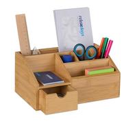 Relaxdays Schreibtisch mit Schublade Organizer da scrivania con cassetto, 6 Scomparti, in bambù, Altezza x Larghezza x profondità: 11 x 24,5 x 15 cm, Colore Naturale