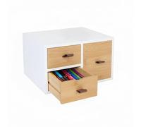 Relaxdays Schubladenbox Bambus Cassettiera in bambù e MDF, con 3 cassetti, Passanti, 15 x 25 x 20 cm, Colore: Bianco/Naturale, Fibra di Legno, plastica
