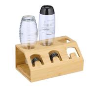 Relaxdays Scolabottiglie da Lavandino, Compatibile con Bottiglie Sodastream, Supporto per 3 Borracce, in bambù, Naturale