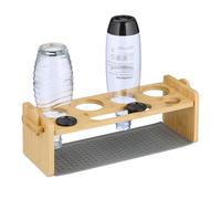 Relaxdays Scolabottiglie da Lavandino, Compatibile con Bottiglie Sodastream, Supporto per 4 Borracce, in bambù, Naturale, 90% 10% Silicone, 4 Pezzi