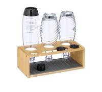 Relaxdays Scolabottiglie da Lavandino, Compatibile con Bottiglie Sodastream, Supporto per 3 Borracce, in bambù, Naturale, 11 x 31 x 14,5 cm