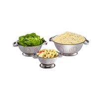 Relaxdays Scolapasta, Set da 3 pz, Ø 15 cm, 20 cm & 25 cm. Acciaio, Antiruggine, con Manici, Colapasta, Argento, Inox