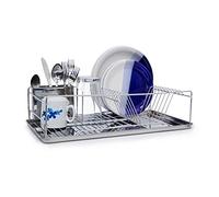 Relaxdays Scolapiatti, con Porta-Posate, Sgocciolatoio, Vaschetta Raccogli Acqua, HLP: 33x48x12 cm, Argento, Acciaio Inox (Edelstahl), 1 pz