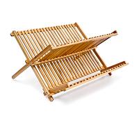 Relaxdays Scolapiatti CROSS HLP 24,5 x 42 x 33 cm gocciolatoio piatti bambù pieghevole scolastoviglie in legno naturale
