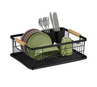 Relaxdays Scolapiatti da Appoggio per Lavello, Portaposate & Vaschetta Raccogli Acqua, Gocciolatoio per Cucina, Nero