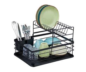 Relaxdays Scolapiatti da Lavello, Cestello in Ferro, HLP: 18 x 42,5 x 31,5 cm, Cola Piatti da Lavandino Cucina, Nero, 30 x 42.5 x 31.5 cm