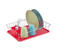 Relaxdays Scolapiatti, Gocciolatoio con Portaposate, Vaschetta, in Metallo e Plastica, HxLxP: 11,5 x 43 x 34 cm, Rosso