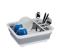 Relaxdays Scolapiatti Pieghevole, Piatti & Posate, Gocciolatoio da Cucina & Campeggio, Silicone, Plastica, Bianco-Grigio