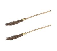 Relaxdays Scopa da Strega, Set da 2 Ramazze con Manico, L: 97 cm, Accessori per Costumi Halloween, bambù, Marrone Chiaro