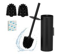 Relaxdays Scopino Bagno WC, Portascopino da Parete, Spazzola con Contenitore, Acciaio e Plastica, Set da Toilette, Nero, 36,5 x 9 x 11 cm