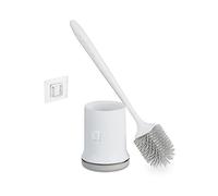 Relaxdays Scopino Bagno WC, Portascopino da Parete, Spazzola con Contenitore in Plastica, Set da Toilette, Bianco Grigio, 41x11 cm
