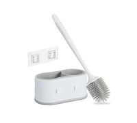 Relaxdays Scopino Bagno WC, Portascopino da Parete, Spazzola con Contenitore in Plastica, Set da Toilette, Bianco Grigio, 8 x 10 x 8 cm