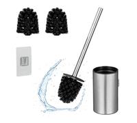 Relaxdays Scopino Bagno WC, Portascopino da Parete, Spazzola Piatta Antibatterica con Contenitore, Set Toilette, Argento