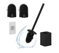 Relaxdays Scopino Bagno WC, Portascopino da Parete, Spazzola Piatta Antibatterica con Contenitore, Set Toilette, Nero, 40 x 9,5 x 10 cm
