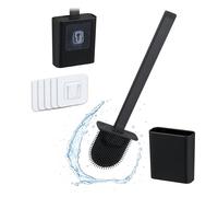 Relaxdays Scopino in Silicone per WC, Scovolino Parete Bagno, HLP: 35,5x9,5x4 cm, Spazzolone Water, Portascopino, Nero