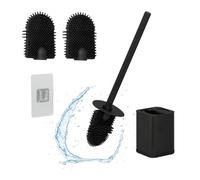 Relaxdays Scopino Bagno WC, Portascopino da Parete, Spazzola Piatta Antibatterica con Contenitore, Set Toilette, Nero, 40 x 9,5 x 10 cm