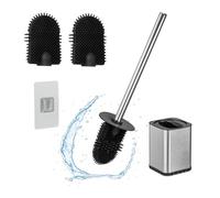 Relaxdays Scopino Bagno WC, Portascopino da Parete, Spazzola Piatta Antibatterica con Contenitore, Set Toilette, Argento