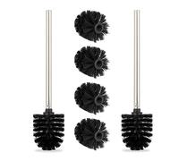 Relaxdays Scovolino per WC, Set da 2 con 4 Spazzole di Ricambio, Scopino con Manico in Acciaio Inox, HxD 35 x 8 cm, Nero