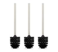 Relaxdays Scovolino per WC, Set da 3, Scopino da Bagno, Manico in Acciaio Inox, Testina Rimovibile, HD 35 x 8 cm, Nero