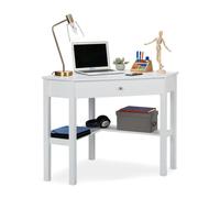 Relaxdays, Bianca Scrivania ad Angolo, Ripiano e Cassetto, Salvaspazio, Ufficio, Studio, Stile Rustico, HLP 76x107x72 cm, Fibra di Legno, 1 pz