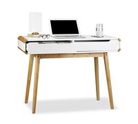 Relaxdays Scrivania con Cassetti, Tavolino Design Nordico, Scrittoio, Tavolo per Studio & Cameretta, 73x100x45 cm,bianco