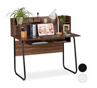 Relaxdays 109 x 120 x 60 cm Scaffali,Ripiani sotto la Scrivania, Passacavo, HxLxP: 109x120x60 cm, Legno/Nero, Acciaio