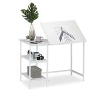 (TG. 75 x 110 x 55 cm) Relaxdays, Bianco Scrivania Inclinabile, 3 Ripiani, Diver