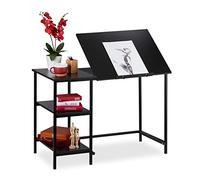 Relaxdays Scrivania Inclinabile, 3 Ripiani, Diversa Angolazione, per Computer, Lavoro HLP 75x110x55 cm, Nero