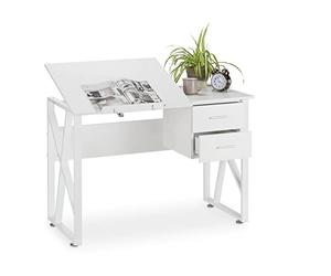relaxdays Scrivania Orientabile, Supporto Inclinabile, da Disegno o per PC, HLP 75x110x55cm, Bianco, 75 x 110 x 55 cm