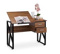 relaxdays Scrivania Orientabile, Supporto Inclinabile, da Disegno o per PC, HLP 75x110x55cm, Effetto Legno, Holz-Schwarz, 75 x 110 x 55 cm