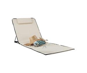 Relaxdays Sdraio Mare XXL 195x60 cm, Lettino Prendisole Imbottito con Cuscino, Stuoia da Spiaggia Pieghevole, Beige