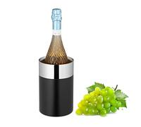 Relaxdays Secchiello Refrigeratore per Bottiglie di Vino, Doppia Parete, Cestello per Spumante, HxD: 18,5 x 12 cm, Nero Argentato, Acciaio Inox