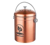 Relaxdays Secchio compost cucina, 5 l | bidone piccolo con coperchio e filtro anti-odori, metallo rame
