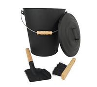 Relaxdays Secchio per Cenere con Coperchio, 24 L, Scopa e Paletta, Manico, Nero/Naturale, 37.5x34x25.5 cm