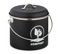 Relaxdays Secchio per Compost da Cucina, 3,5 Litri, 2 filtri ai Carboni Attivi, con Coperchio, Manico, Ferro, Contenitore per rifiuti biologici, Nero